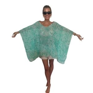 Green and White simple wide neck cover up. feels like rayon or polyester